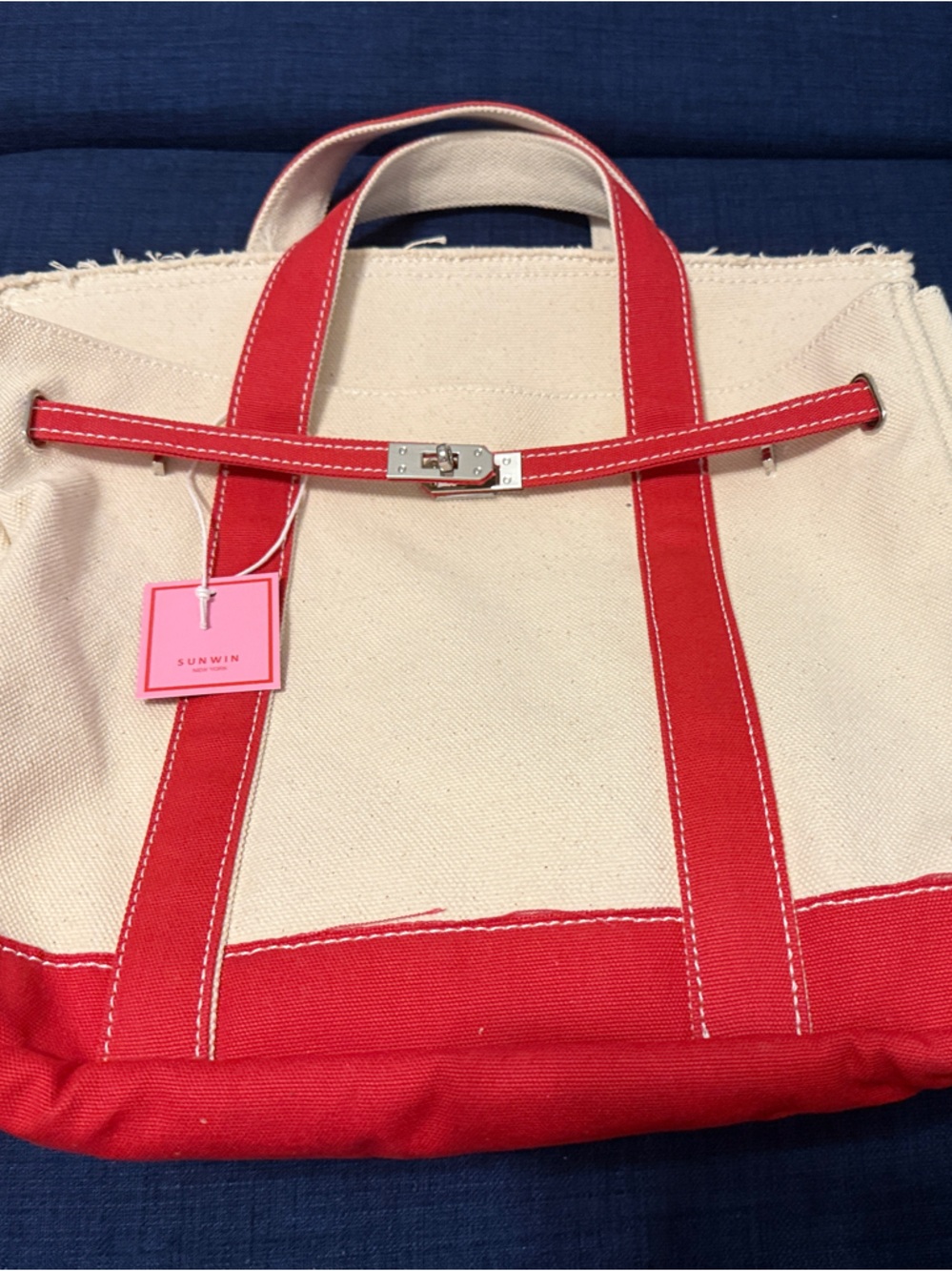 Sunwin Canvas Tote Bag with Red Trim - Handheld